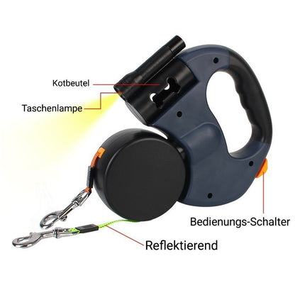 Ausziehbare Doppelleine Taschenlampe und Kotbeutelhalter